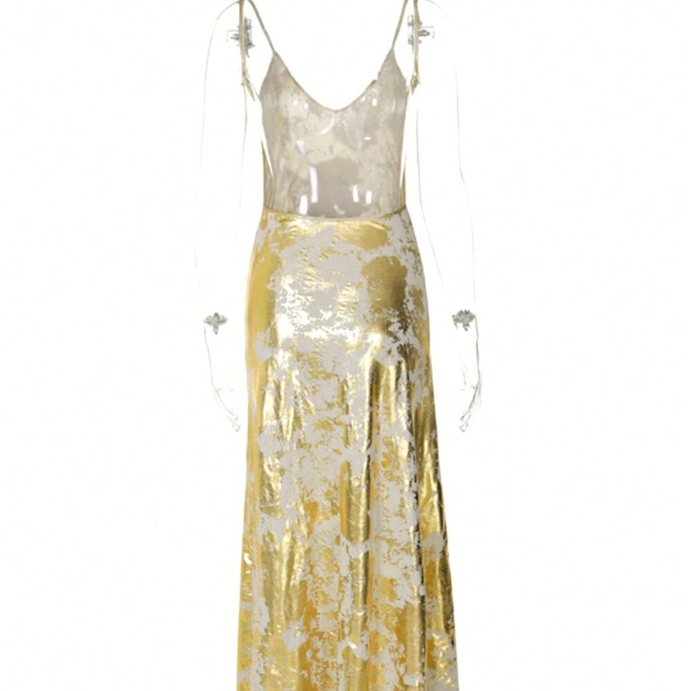 Apricot Elegant Women's Backless V-Neck Dress - Picture 7 of 9